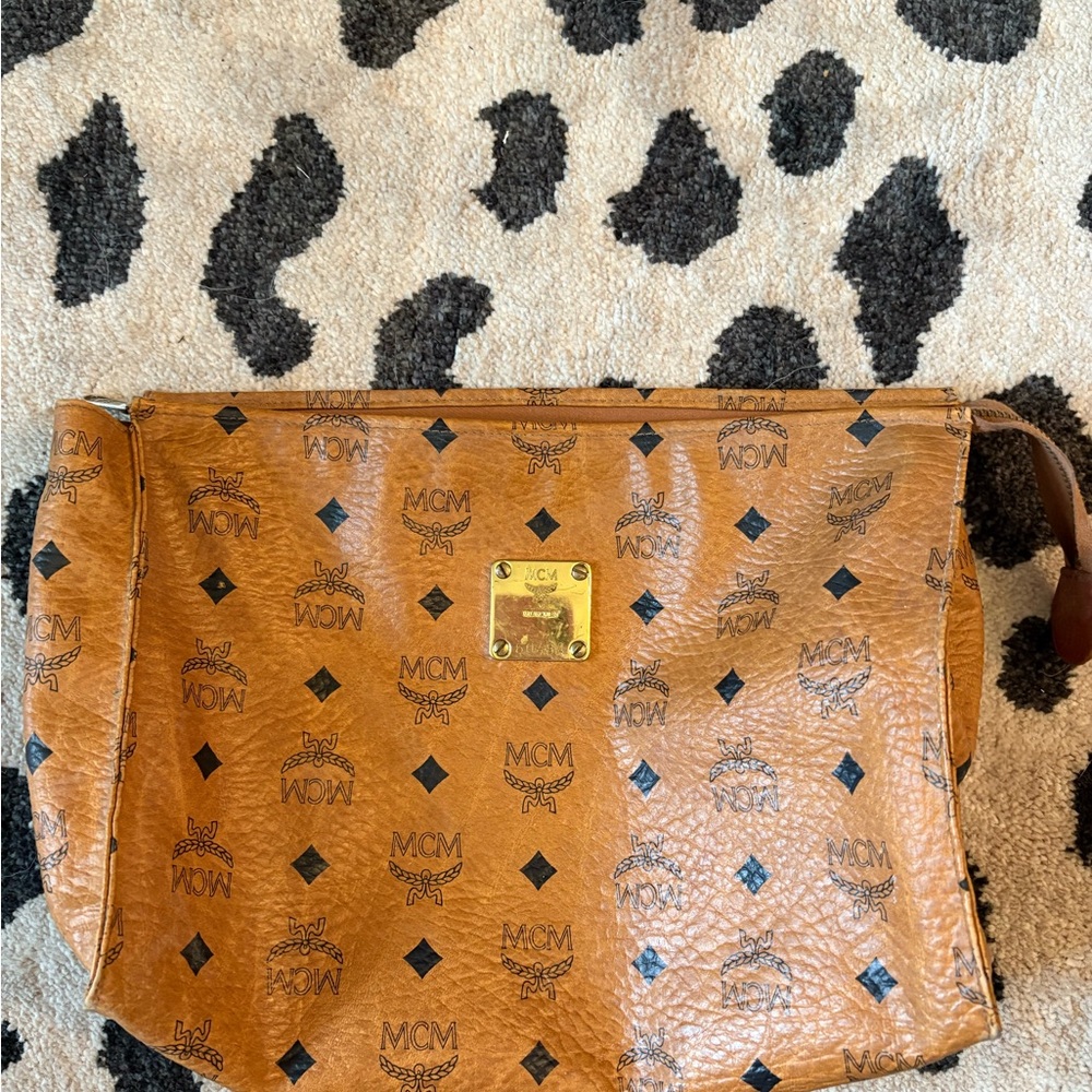 MCM Tan Leather Monogram Pouch